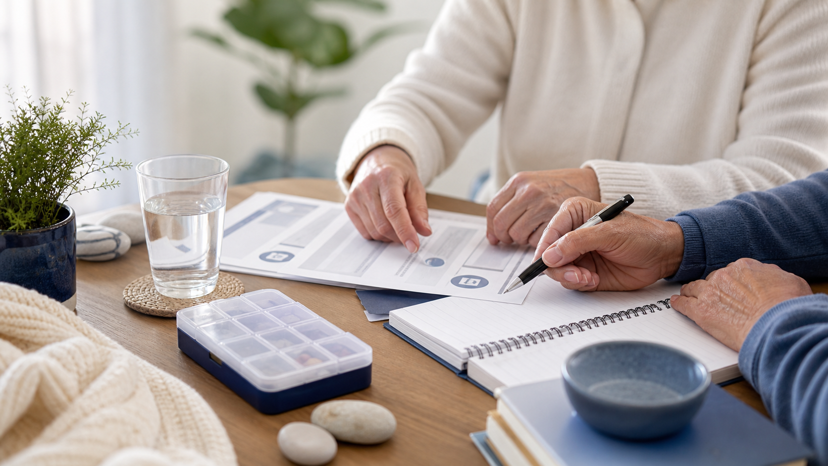 Illustrative editorial scene for caregiver support